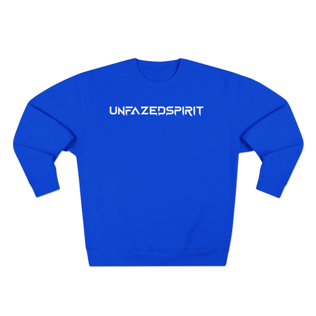 Model wearing the Amped Ignition Crewneck from Unfazed Spirit Athletics — unisex athletic sweatshirt with soft cotton blend and sleek streetwear design.