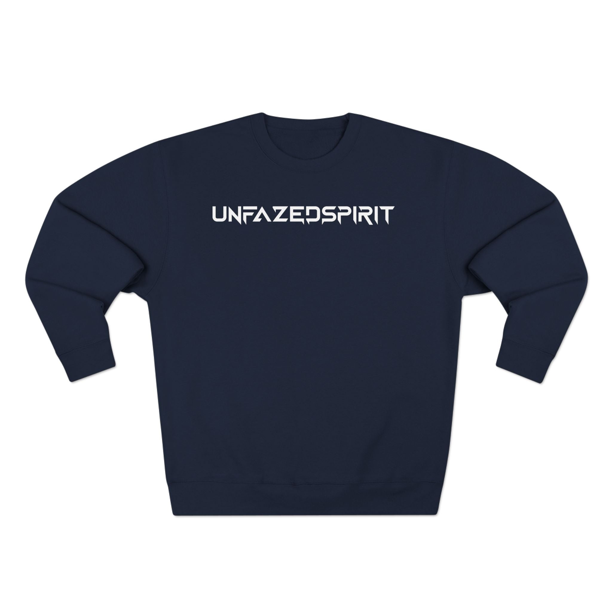 Model wearing the Amped Ignition Crewneck from Unfazed Spirit Athletics — unisex athletic sweatshirt with soft cotton blend and sleek streetwear design.