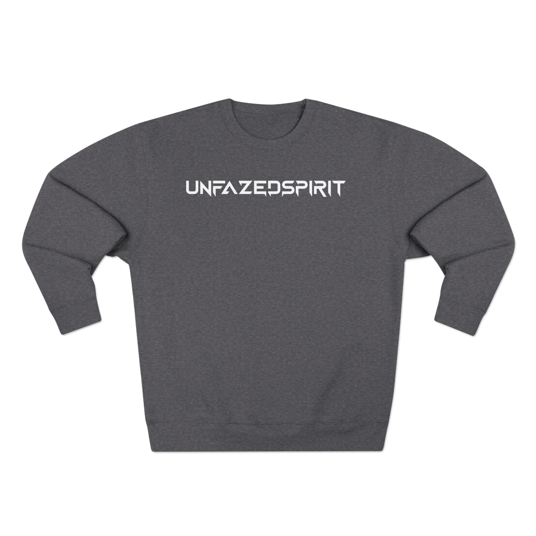 Model wearing the Amped Ignition Crewneck from Unfazed Spirit Athletics — unisex athletic sweatshirt with soft cotton blend and sleek streetwear design.
