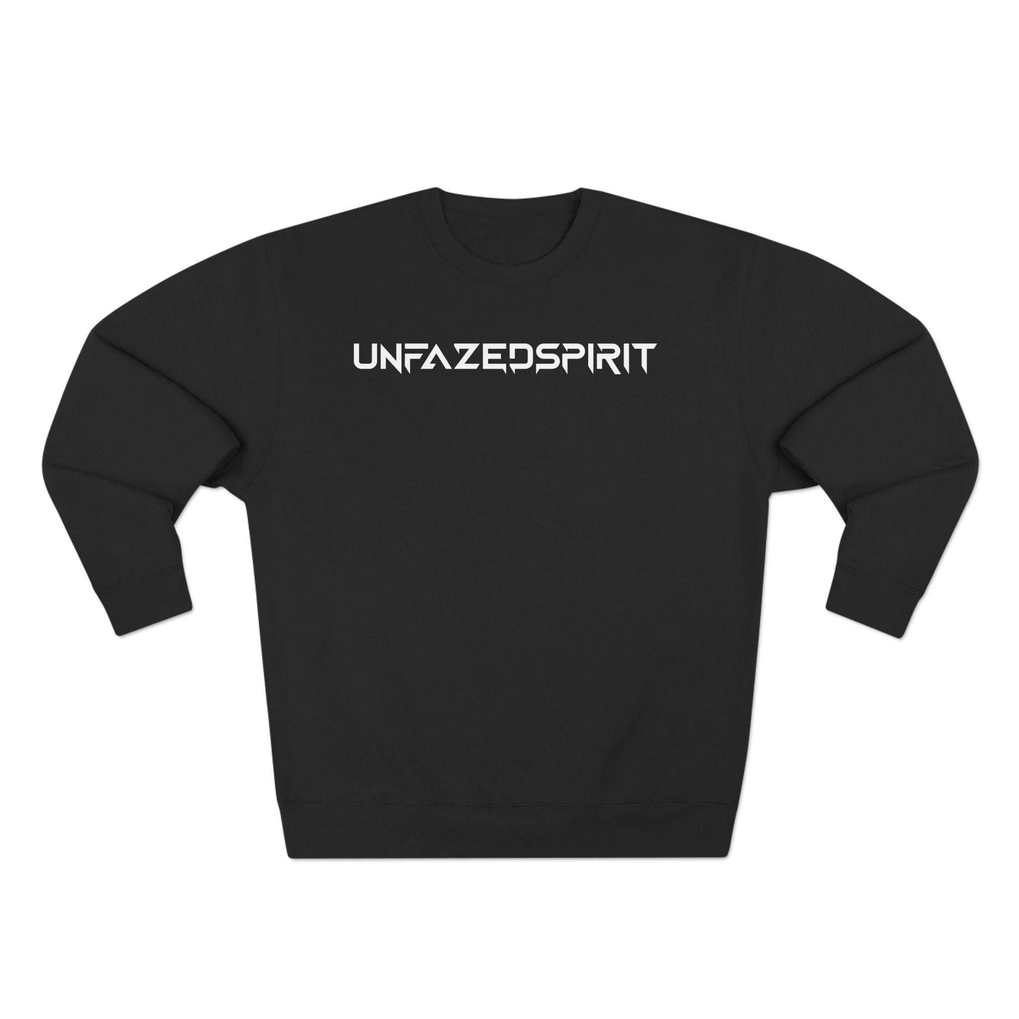 Model wearing the Amped Ignition Crewneck from Unfazed Spirit Athletics — unisex athletic sweatshirt with soft cotton blend and sleek streetwear design.